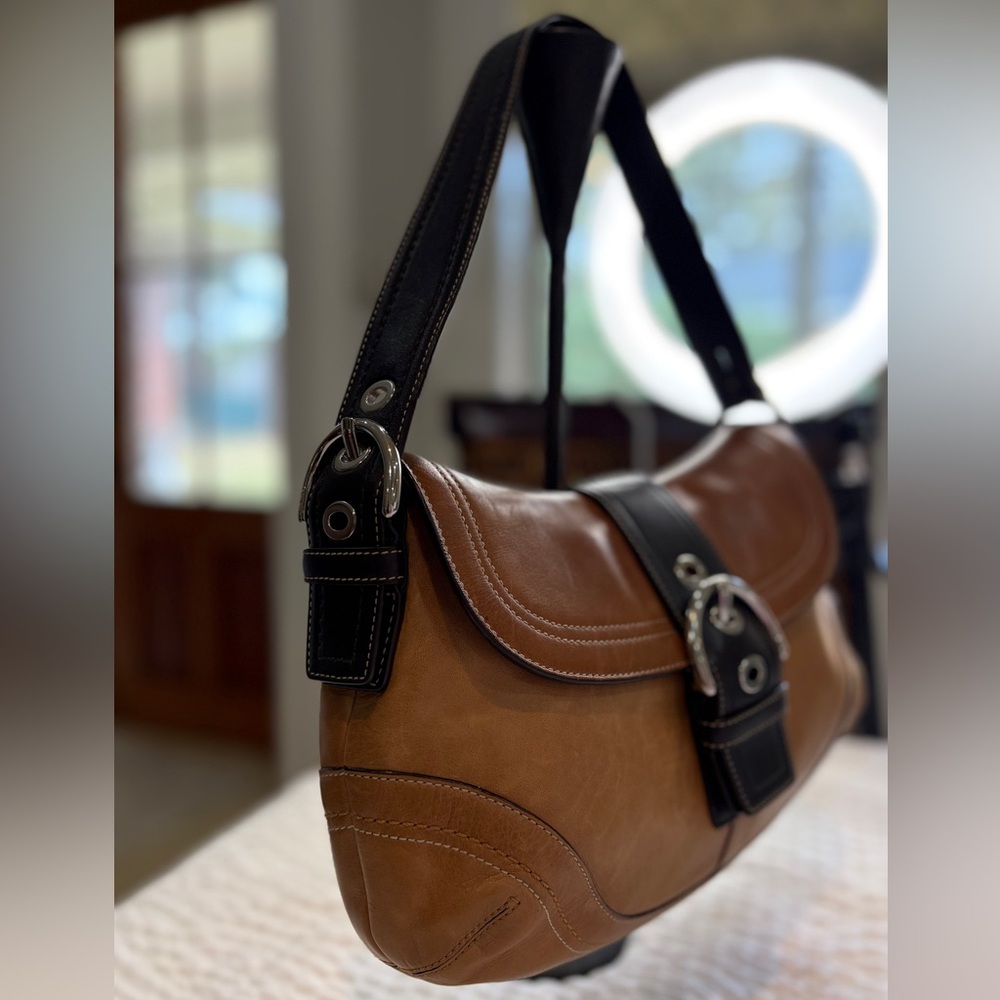COACH SOHO Vintage British Tan & Black Leather Shoulder Bag Y2K EUC Lovely👜❣️ - Picture 10 of 12